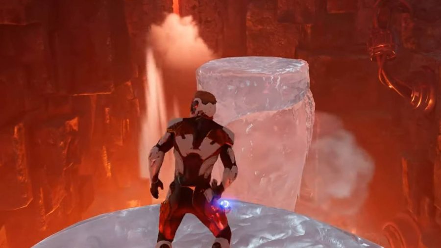 Guardians of the Galaxy Archives locations: Star-Lord is standing on a frozen waterfall looking at the gap in the distance.