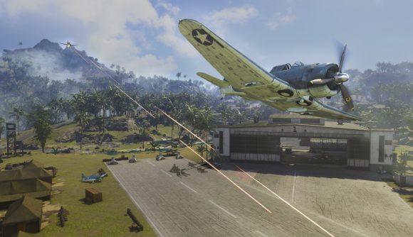 Warzone Pacific dogfights: two fighter planes engage in a dogfight over the Caldera Warzone map