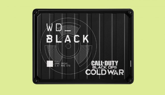 A WD Black Call of Duty hard drive, set against a lime green background
