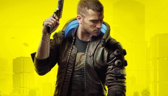 Cyberpunk 2077 Game Pass: V can be seen holding a pistol in the game's key art.