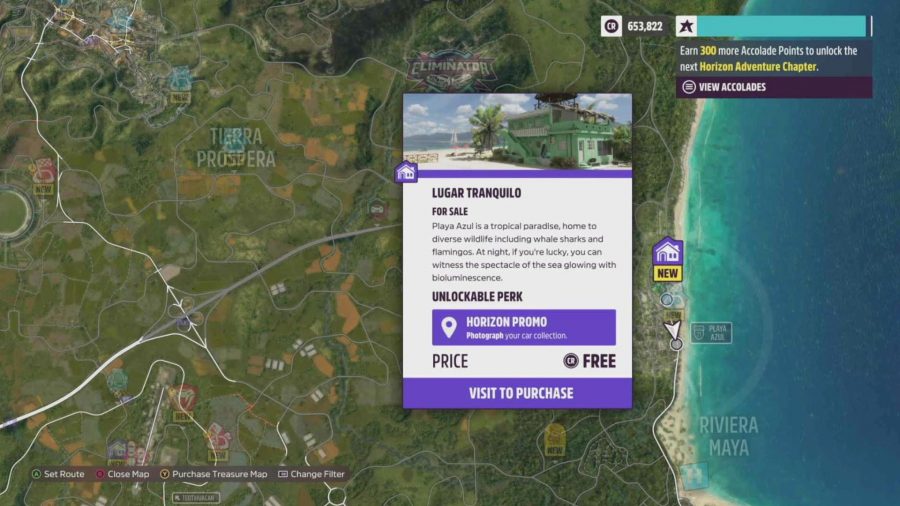 Forza Horizon 5 Player Houses: The map showing the location of the Lugar Tranquilo Player House.