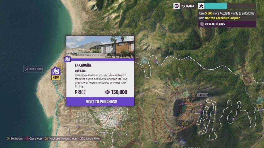 Forza Horizon 5 Player Houses: The map showing the location of the La Cabana Player House