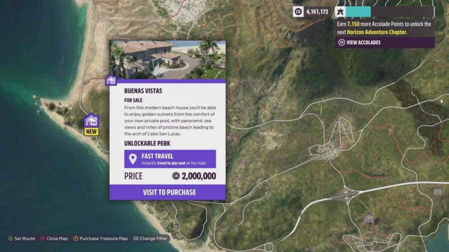 Forza Horizon 5 Player Houses: The map showing the location of the Buenas Vistas house.