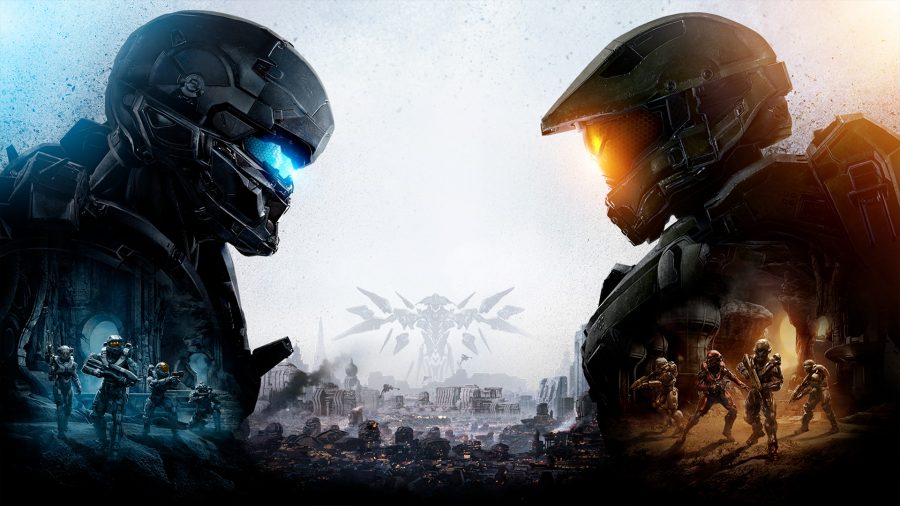 Halo games in order: Halo 5 Guardians art with Master Chief staring at Locke