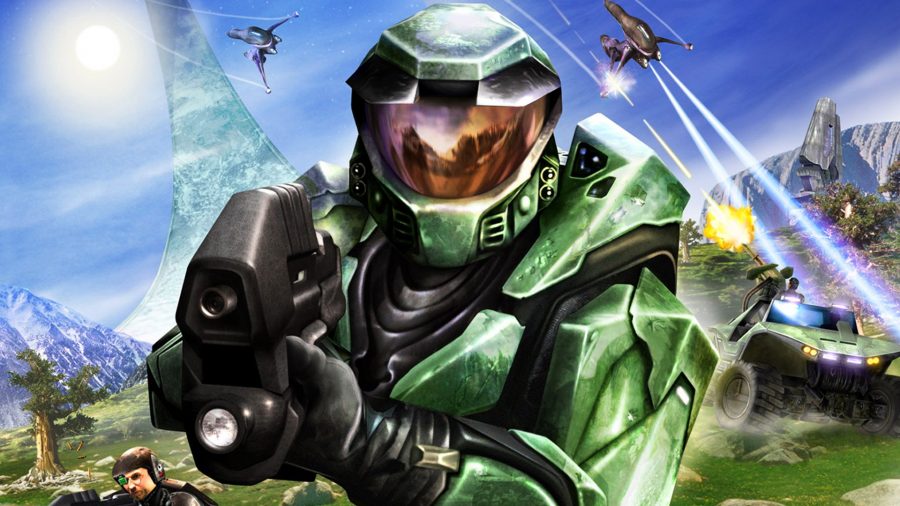 Halo games in order: Halo Combat Evolved art showing Master Chief in his earliest iteration