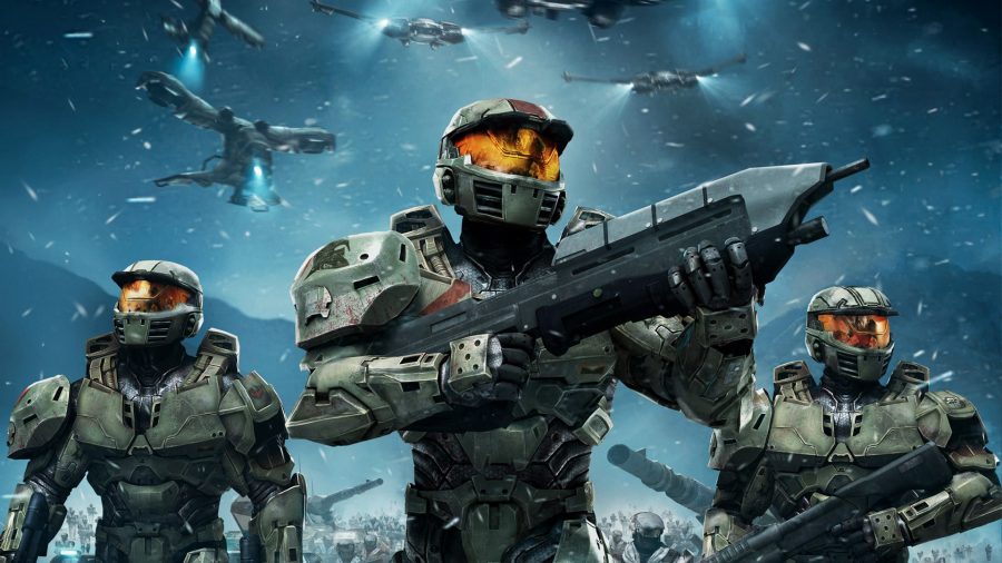 Halo games in order: Halo Wars art showing three Spartans