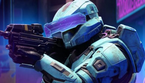 Halo Infinite Cyber Showdown Start Time: A Spartan can be seen wearing a visor.
