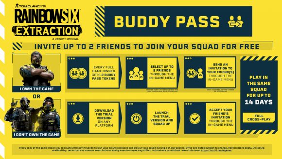 Rainbow Six Extraction Buddy Pass: An image showcasing how the buddy pass system works in Rainbow Six Extraction.