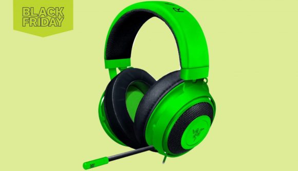 A green Razer Kraken gaming headset with a Black Friday flag at the top left of the frame.