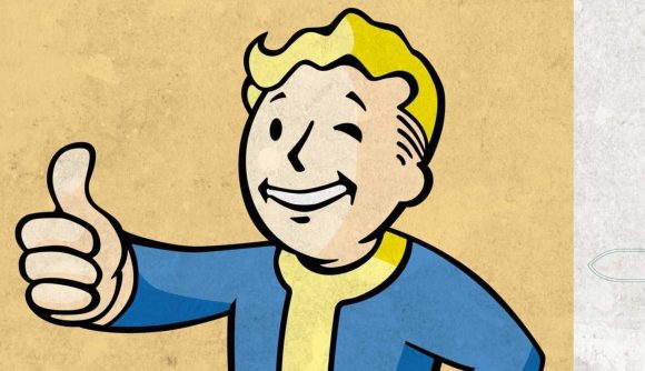 Vault Boy from the front cover of Fallout: The Vault Dweller's Cookbook.