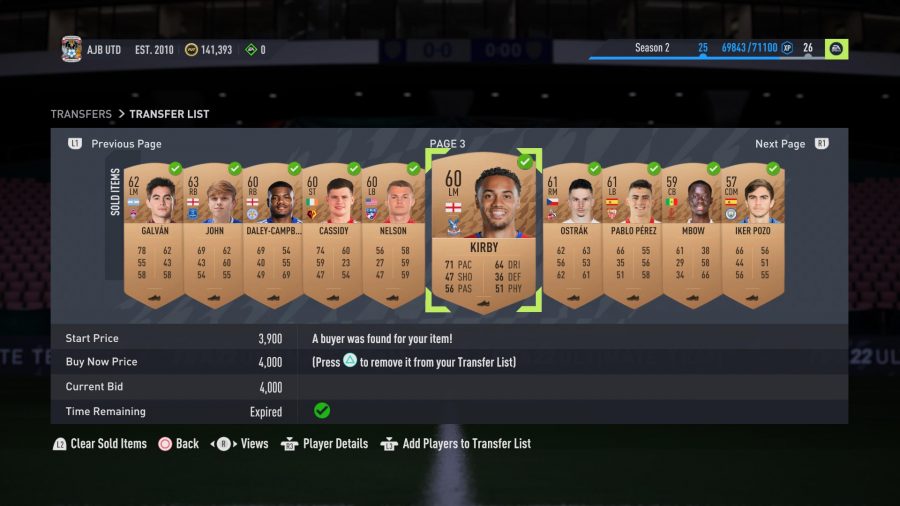 FIFA 22 Bronze Pack method: A full transfer list showing loads of sold bronze players
