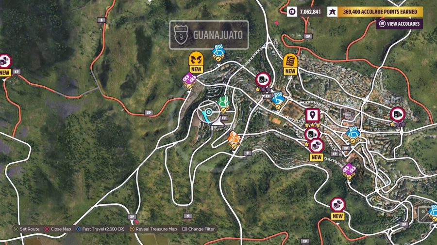 Forza Horizon 5 Guanajuato Bike Locations: The map showing the location of the bikes in Guanajuato.