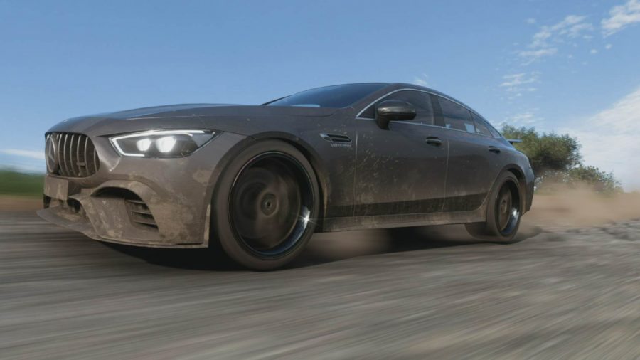 Forza Horizon 5 Make It Rein: A screenshot, showing off the Mercedes-AMG GT 4-Door Coupe