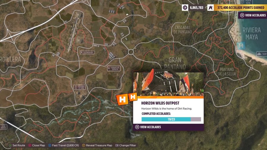 Forza Horizon 5 White Present Locations: The map showing the location of the Horizon Wilds festival.