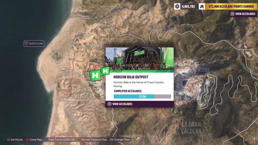 Forza Horizon 5 White Present Locations: The map showing the location of the Horizon Baja Festival