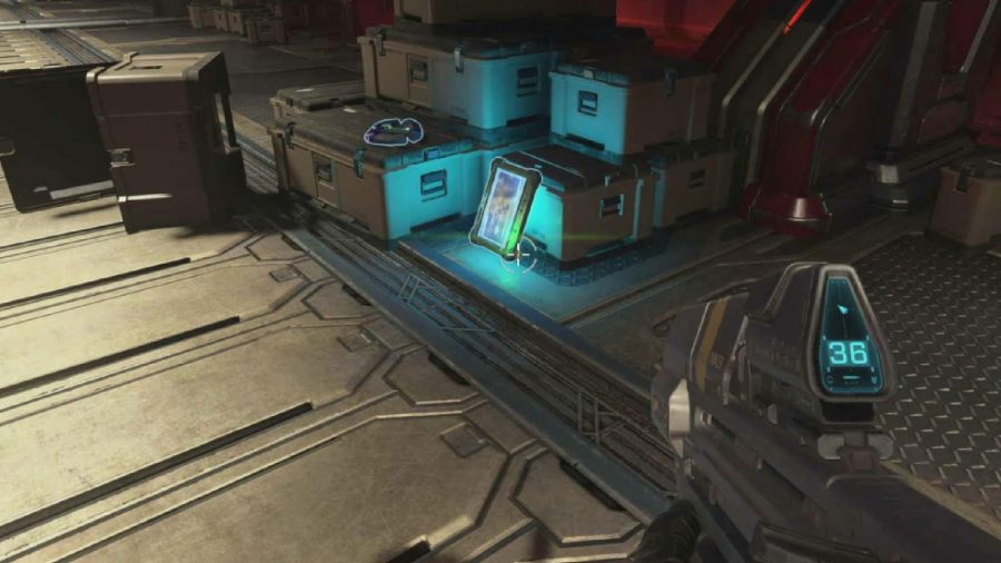 Halo Infinite Audio Log locations: An audio log can be seen on the ground resting on a box.