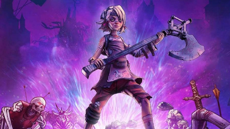 PlayStation Plus Free Games: Tiny Tina can be seen alongside some skeletons.