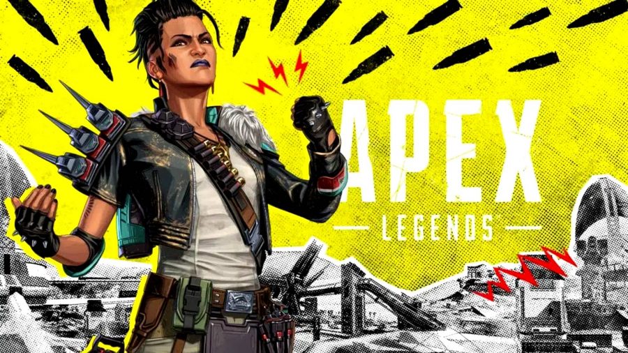 Apex Legends Defiance Map Changes: Key artwork showing Maggie in front of an updated Olympus skyline