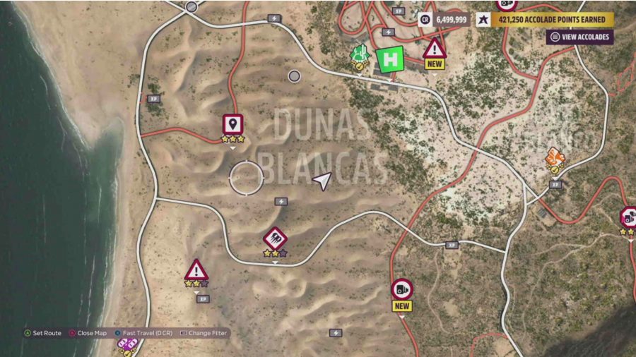 Forza Horizon 5 Floating Chinese Lantern locations: The map showing the Dunas Blancas location.