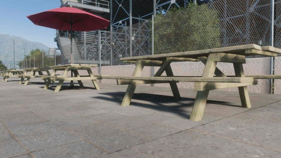 Forza Horizon 5 Picnic Table Locations: Some picnic tables next to the stadium.