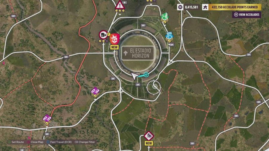 Forza Horizon 5 Picnic Table Locations: The map showing the location of the picnic tables.