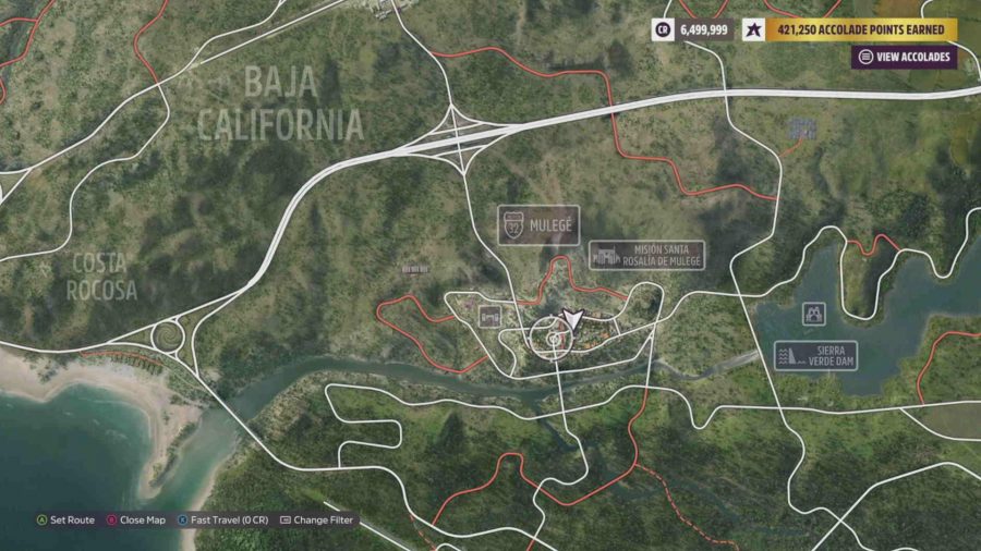 Forza Horizon 5 Taco Cart Location: The map showing the town of Mulege