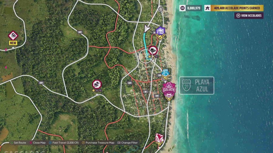 A map showing traffic cone locations in Forza Horizon 5