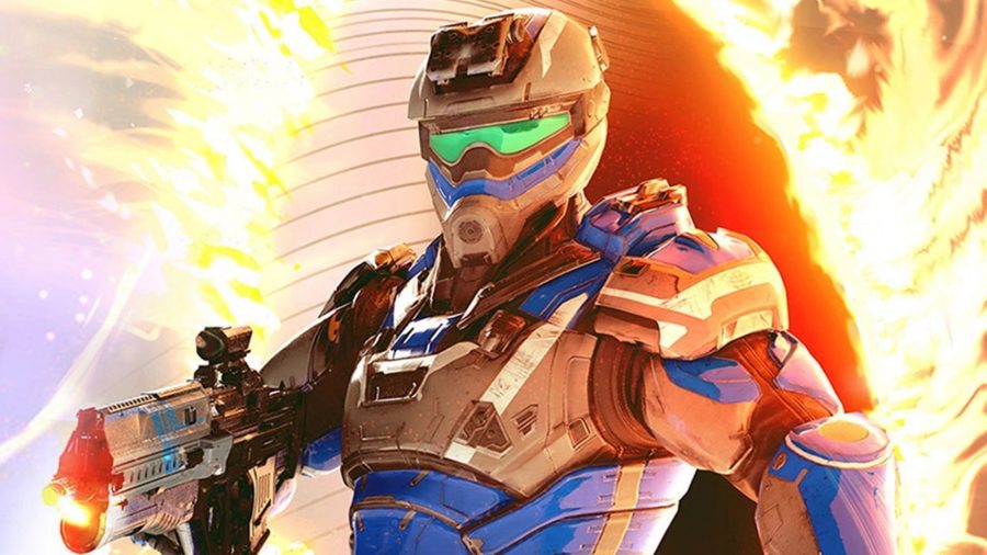 Free PS5 games: A splitgate player stepping out of a red portal