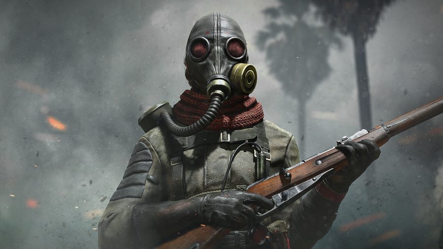 Бесплатные игры для PS5: игрок в Warzone в противогазе и с пистолетом