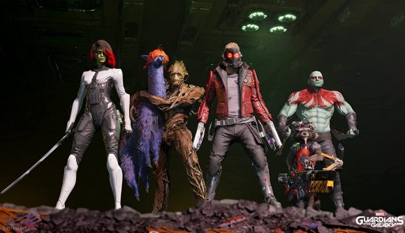 The cast of Marvel's Guardians of the Galaxy: Peter Quill, Gamora, Rocket, Groot and Drax.