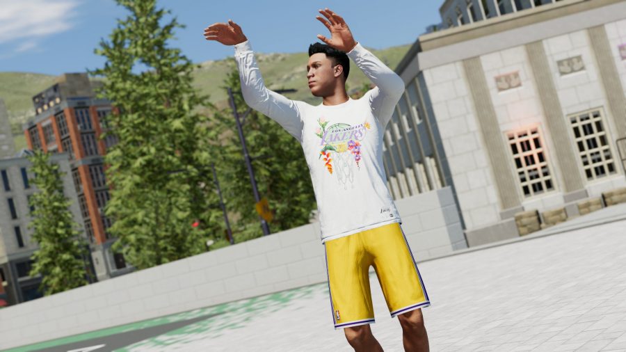 NBA 2K22 locker codes: A player practices a shot in a limited edition shirt
