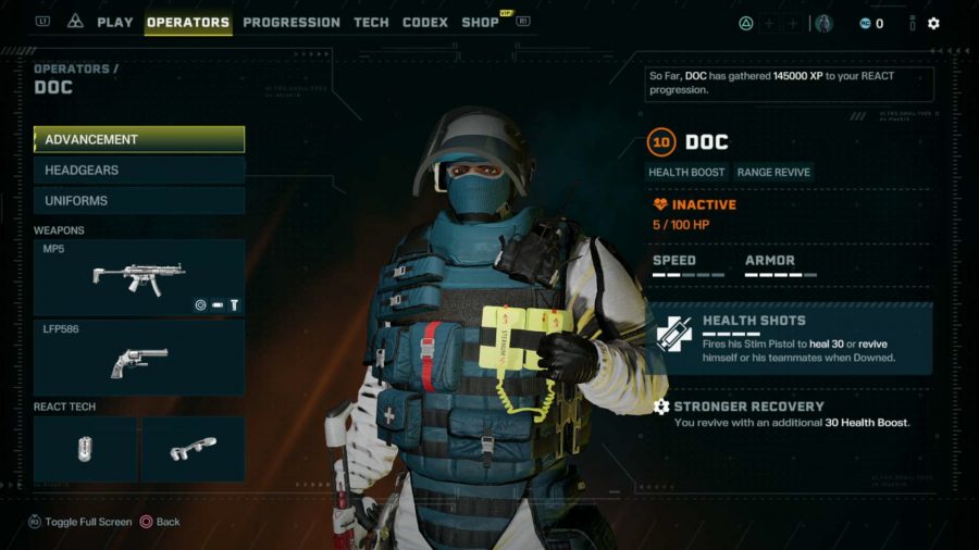 Rainbow Six Extraction Best Doc loadout: The recommended loadout for Doc can be seen in the menu.