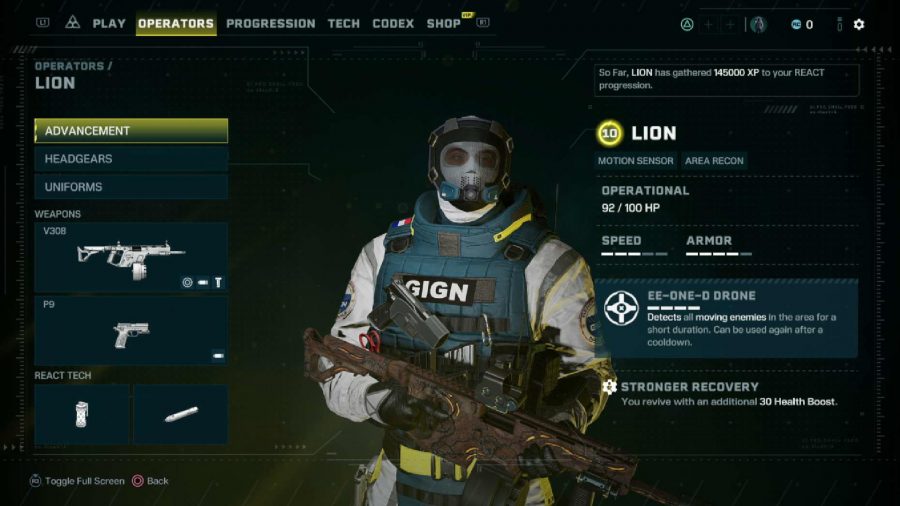 Rainbow Six Extraction Best Lion Loadout: Lion can be seen in the menu, alongside the recommended loadout for the game.