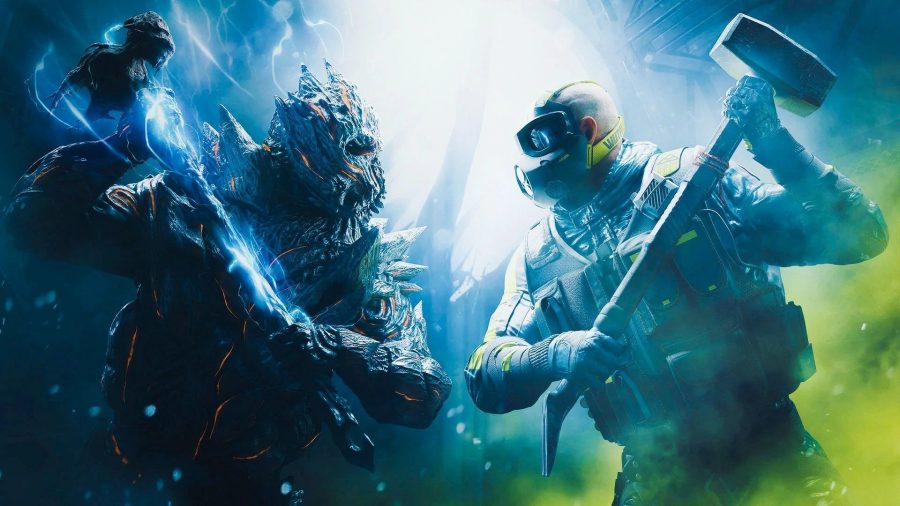 Rainbow Six Extraction Defeat a Protean: An Operator and a Protean can be seen facing off against one another.