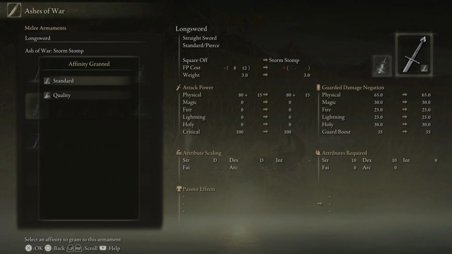 Elden Ring Best Weapons: The longsword weapon can be seen in the menu