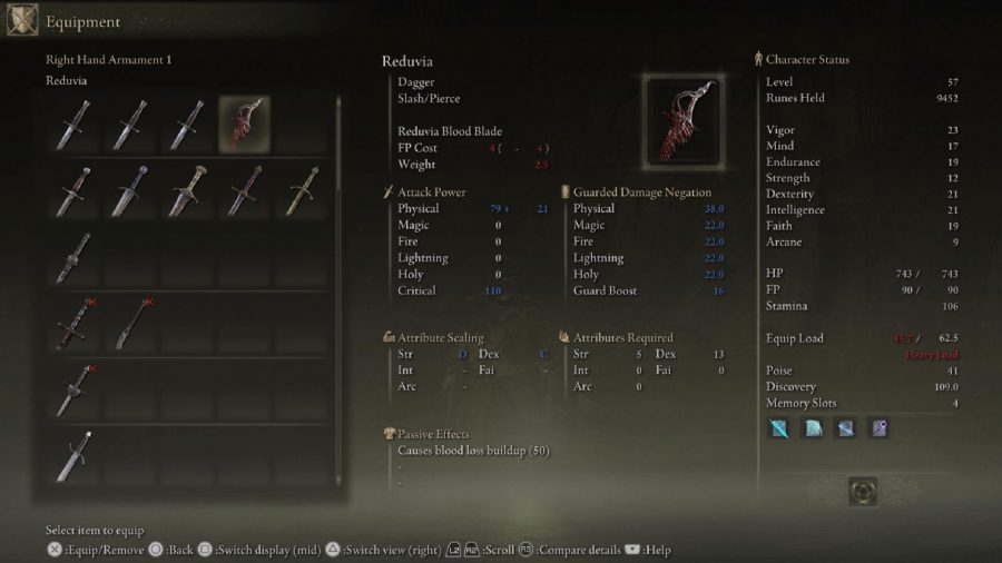 Elden Ring Best Weapons: The Reduvia can be seen in the menu