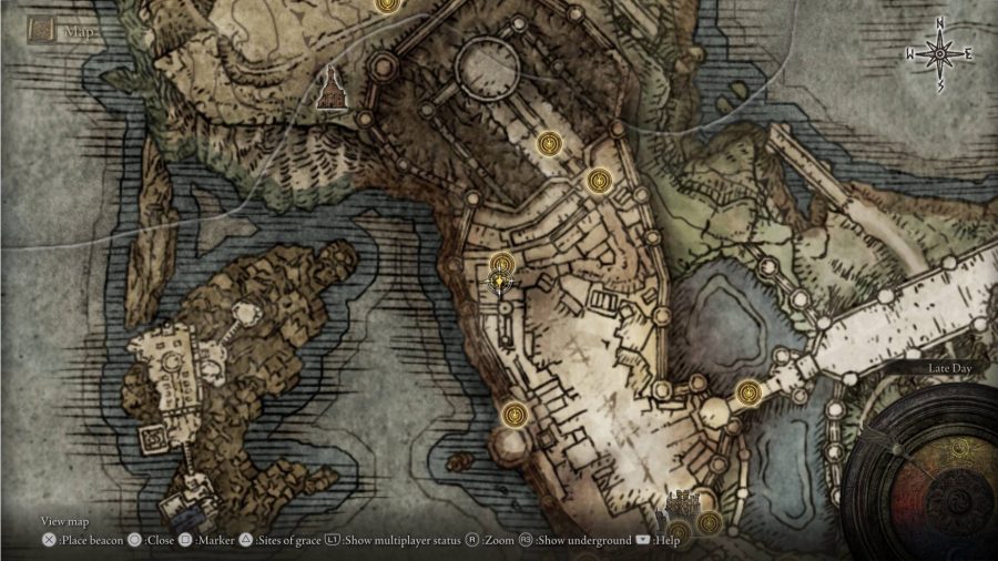 Elden Ring Golden Seed Locations: the map showing the path under Stormveil Castle