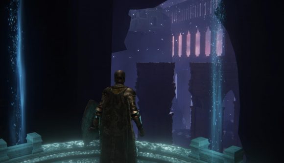 Elden Ring Longest Elevator Ride: The player can be seen riding the elevator down.