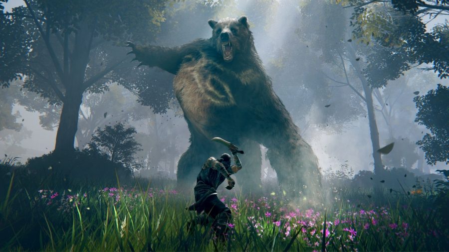 can you pause elden ring? warrior fights a giant bear in elden ring