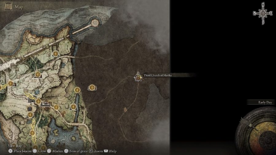 Elden Ring Sacred Tear locations: The map showing the location of the Third Church of Marika