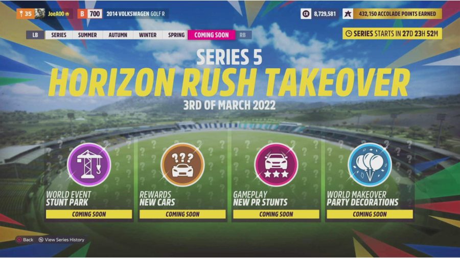 Forza Horizon 5 Series 5 Cars: The menu showing the details of Series 5.