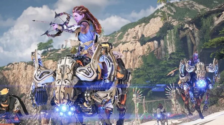 Horizon Forbidden West Best Weapons: Aloy can be seen riding a charger and firing a warrior bow