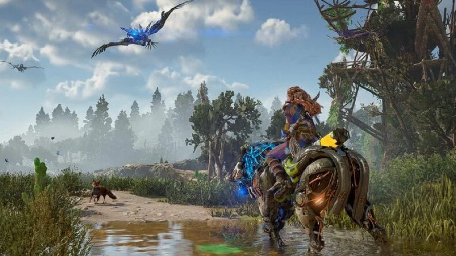 Horizon Forbidden West Machines: A Charger in Forbidden West can be seen with Aloy riding it.