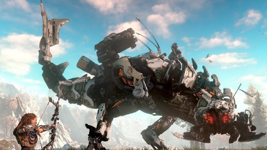 Horizon Forbidden West Machines: The Thunderjaw can be seen with Aloy aiming a bow at it