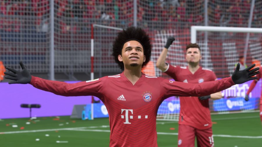 FIFA 22 screenshot of Leroy Sane in a red Bayern Munich kit