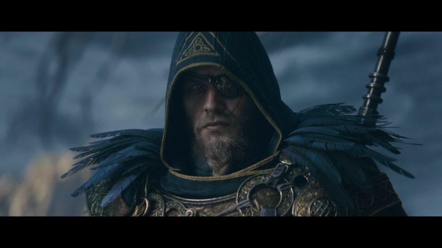 Odin's face from the trailer of Assassin's Creed: Valhalla - Dawn of Ragnarök.