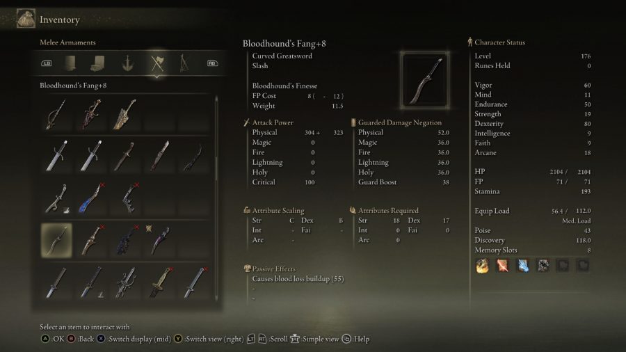 Best Elden Ring dex weapons: the menu for bloodhounds fang