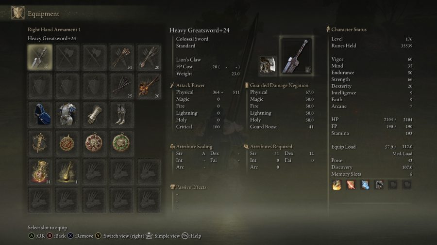 Best Elden Ring strength weapons: the menu for the greatsword
