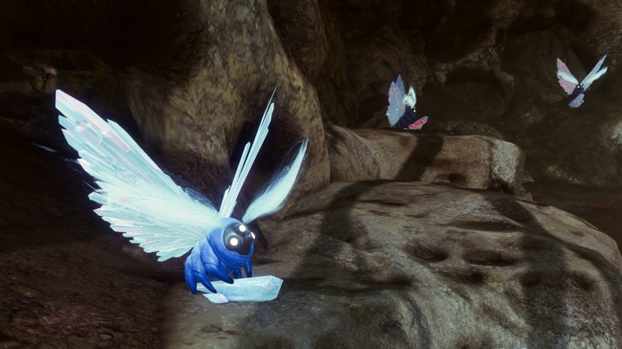 Destiny 2 moth locations: three statues of moths with wings made of ice sit on top of rock pedestals