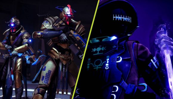 Destiny 2 Witch Queen Week One Changes: Two images, one of a Void Subclass Hunter and the other of two Guardians geared up for battle.